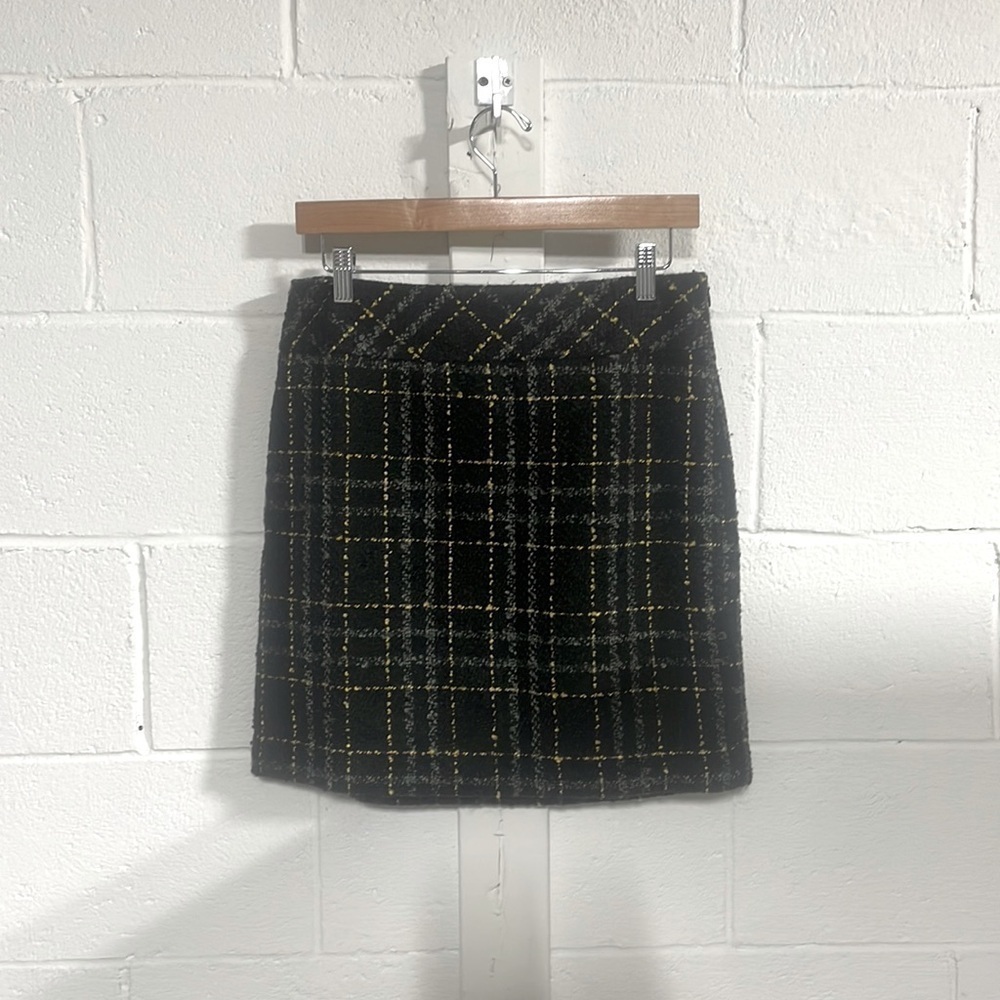 Ann Taylor Loft  Black|Gray|Yellow Plaid A-line Mini Skirt Sz 4